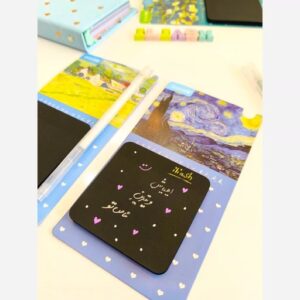 استیک نوت سیاه برگ به همراه خودکار نئونی
